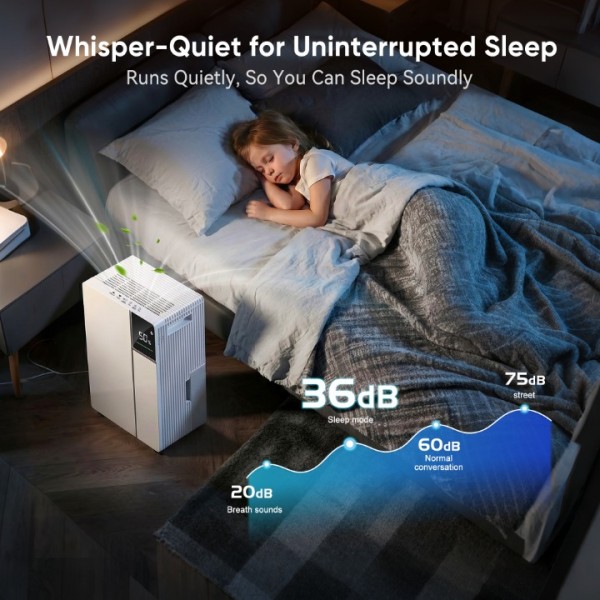 Graplife 2500 Sq.Ft Dehumidifier for Basement with Drain Hose Max, 34 Pints Dehumidifiers for Home, Bedroom, Bathroom, Large Room, Smart Humidity Presets, Three Modes, 24HR Timer, Reusable Air Filter