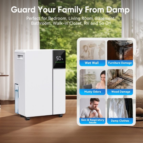 Graplife 2500 Sq.Ft Dehumidifier for Basement with Drain Hose Max, 34 Pints Dehumidifiers for Home, Bedroom, Bathroom, Large Room, Smart Humidity Presets, Three Modes, 24HR Timer, Reusable Air Filter